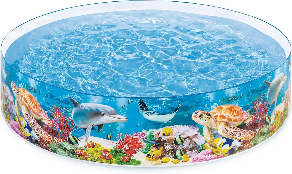 Swimlyra 8ft Round Snap-Set Kiddie Pool, 18-Inch Deep Above Ground Pool for Ages 3+, Blue