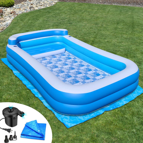 Swimlyra 10ft x 6ft Inflatable Family Pool with Electric Pump and Ground Tarp