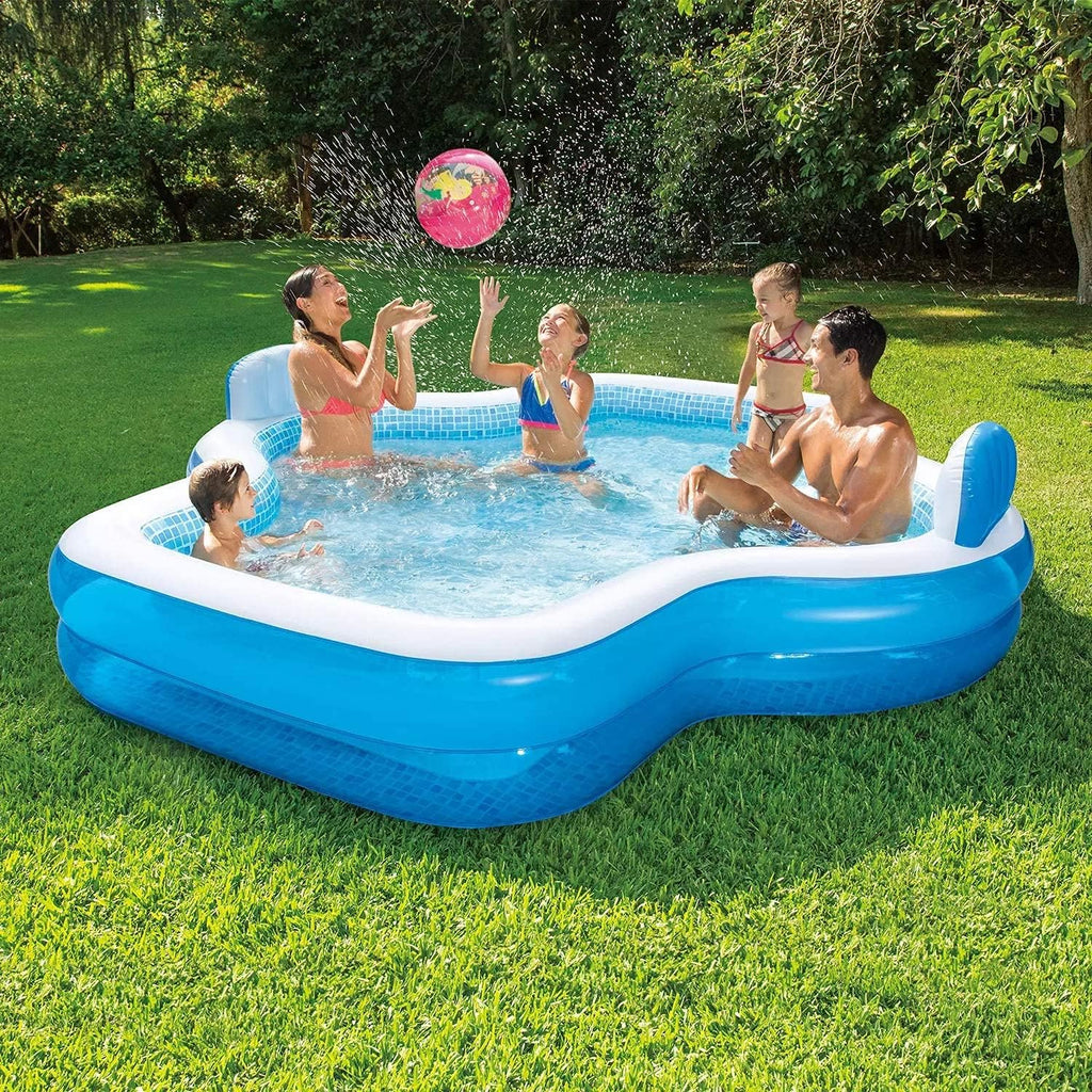 Swimlyra 10ft Family Inflatable Pool with 2 Built-In Seats and Backrests
