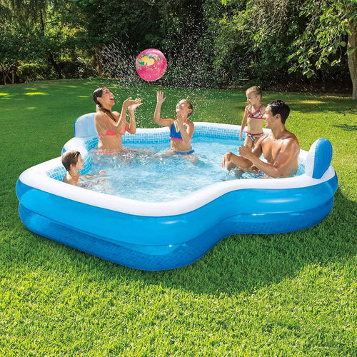 Swimlyra 10ft Family Inflatable Pool with 2 Built-In Seats and Backrests